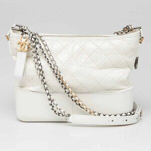 Chanel White Quilted Calfskin Leather Medium Gabrielle Hobo Bag